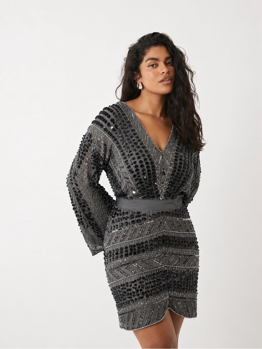 ASOS Design Curve | Rare Embellished Patchwork Silver Sequin Dress ~ NWT US 16 - Picture 2 of 12